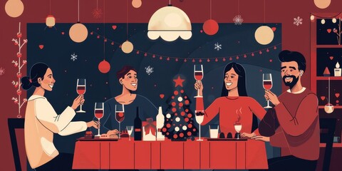 Sticker - They are all holding wine glasses and smiling, enjoying a festive meal together