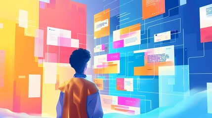 A create a poster for a UX/UI designer designing websites and applications, Generative AI illustrations. 