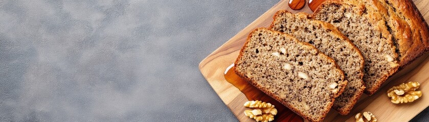 Wall Mural - A loaf of bread with walnuts on top of a wooden cutting board