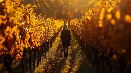 Wall Mural - Autumn Vineyard Stroll: A Golden Harvest Moment