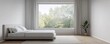 © Photo18@desing - Minimalist bedroom with a single large window and no curtains, open view, modern simplicity