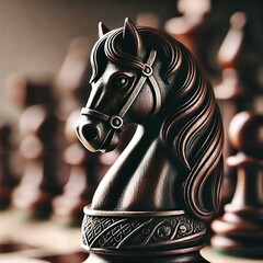 Intricate Wooden Knight Chess Piece: A Close-Up of Masterful Carving and Design