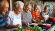© Thanos - Elderly Friends Cooking and Laughing Together in a Warm, Joyful Kitchen Setting