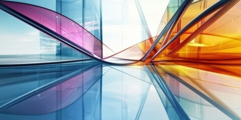 Wall Mural - Colorful abstract glass structures reflecting light in a modern architectural setting during daylight