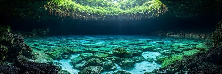 Serene Underwater Trench in Tropical Samoa Featuring Lush Foliage and Crystalline Waters