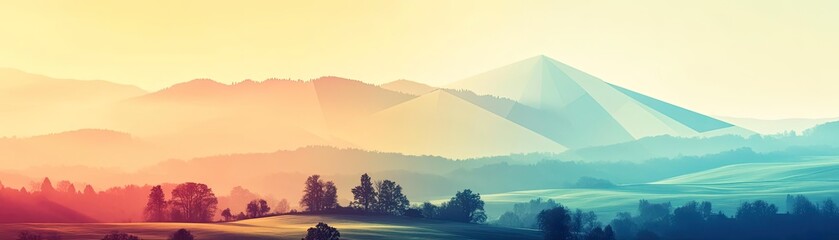 Poster - Breathtaking landscape showcasing rolling hills and vibrant colors during sunset, perfect for nature lovers and tranquil settings.