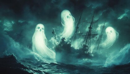 Wall Mural - Ghostly Shipwreck: Haunting Spirits Haunt the High Seas