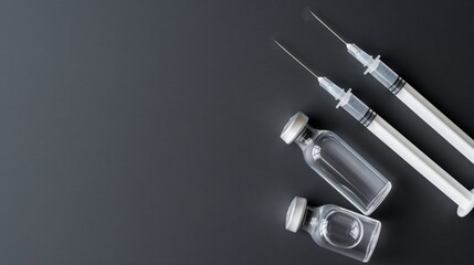 Background with syringe and medicine and copy space. Injection cosmetology. Vaccine. Health care. Beauty industry