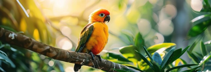 Canvas Print - Sunlit Parrot Perched on a Branch