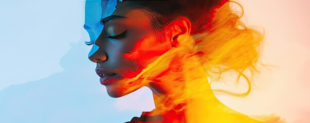 Poster - A vibrant portrait showcasing a woman's silhouette with colorful smoke effects, symbolizing creativity and emotion.