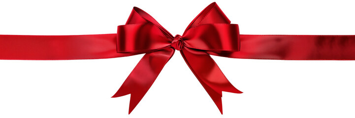 red satin gift ribbon and bow isolated on white or transparent background, christmas or birthday or 