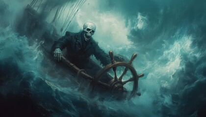 Wall Mural - Ghostly Mariner Navigating the Tempestuous Seas