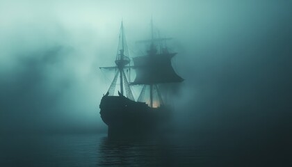 Wall Mural - Ghostly Galleon on a Misty Sea