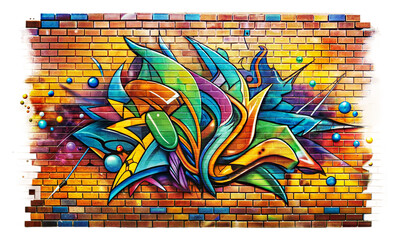 vibrant graffiti art on a brick wall in urban area isolated on transparent background