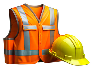 Safety vest and hard hat for construction isolated on transparent background