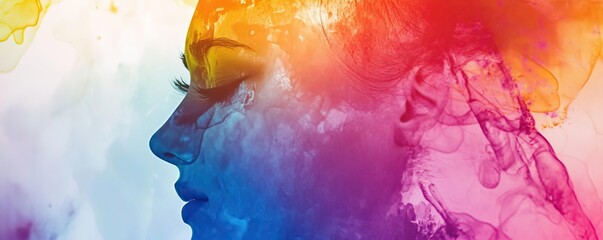 Poster - A vibrant silhouette of a woman with colorful smoke swirling around her, symbolizing creativity and self-expression.