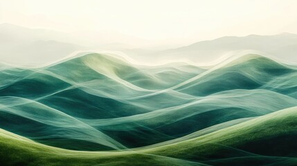 Aufkleber - Serene abstract landscape with rolling green hills, softly blended hues, evoking tranquility and natural beauty.