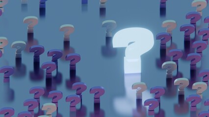Poster - Illuminated Question Mark Standing Out Amongst Others on Blue Background.
