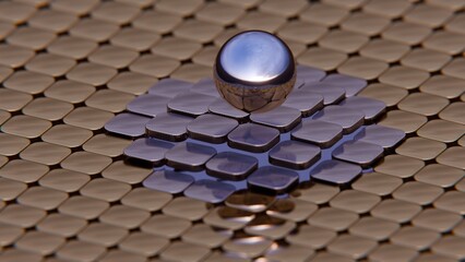 Aufkleber - Metallic Sphere on Textured Tile Surface Reflecting Light in a Futuristic Design