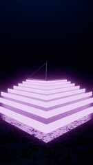 Poster - futuristic neon pyramid structure on dark surface with purple glow.