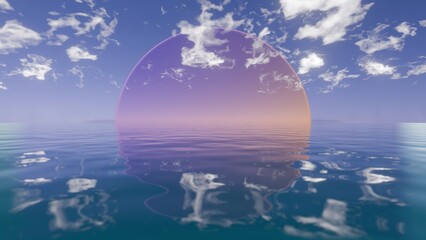 Fototapete - Surrealistic Ocean Horizon with Dreamlike Dome and Reflection