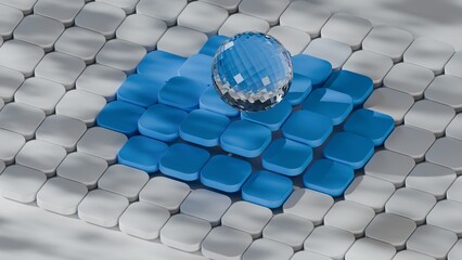 Poster - Surreal Blue and White Tiled Surface with a Crystal Sphere
