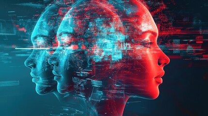 Poster - A futuristic concept showing digital profiles with vibrant colors and technology elements, representing innovation and data.
