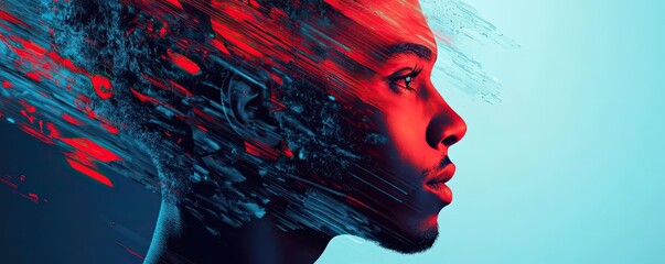 Poster - A vivid profile of a young adult, showcasing a dramatic blend of colors representing creativity and emotion in a modern visual style.