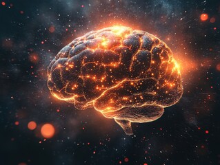 Poster - Glowing Human Brain with Sparkles and Light Abstract Concept.
