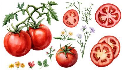 Canvas Print - Fresh Red Tomatoes and Flowers - Perfect for Your Next Recipe or Design