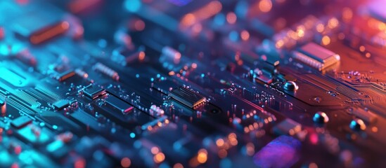 Wall Mural - Close-up of a Circuit Board with Neon Lights