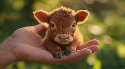 cute calf in a hand