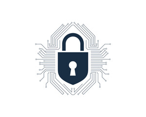 Poster - Cybersecurity lock icon representing digital data protection, network security, encryption technology
