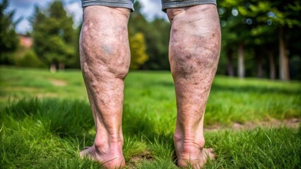 A photo image of a person's legs showing noticeable swelling, discoloration, and varicose veins due to chronic venous insufficiency damage.