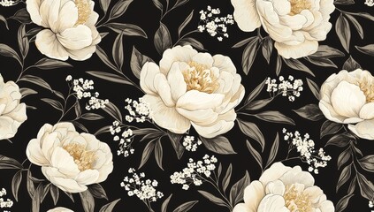 Sticker - With exotic bird pheasants and peony flowers, the pattern is seamless.