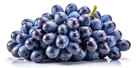 Dark grapes isolated on a white background, ripe blue fruit in a bunch, grape, fruit, food, isolated, bunch, grapes, blue, ripe