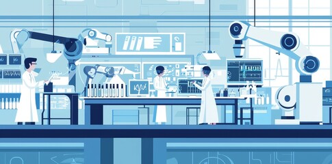 Aufkleber - A modern illustration of professional scientists in a modern laboratory.