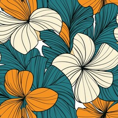 Sticker - The seamless pattern consists of colorful tropical leaves and flowers against a pastel background. Modern design. Jungle print. Floral background. Exotic tropics. Summer design.