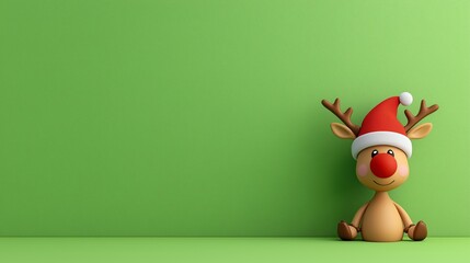 Poster - A green wall with a red and white reindeer sitting on it