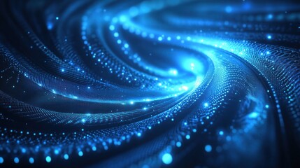 Abstract Blue Swirling Background with Glowing Particles