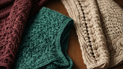 flat lay crochet shawls isolated in a cozy plain  background