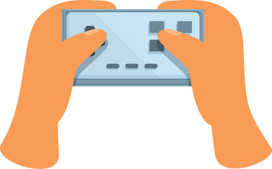 Poster - Pair of hands is playing a video game on a portable console, pressing buttons and navigating the digital world