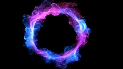 Poster - Particles of neon energy in a sphere over a dark background, using circular and loop frames, isolated on transparent, generative AI