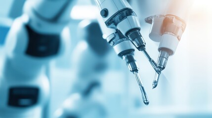 Poster - Advanced robotic hands working together in a modern technology environment, representing innovation and automation in industry.