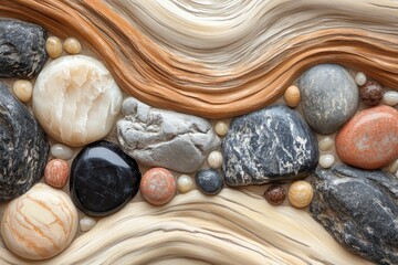 Wall Mural - wood sand background brown stones wallpaper marbles onyx black beige , ai