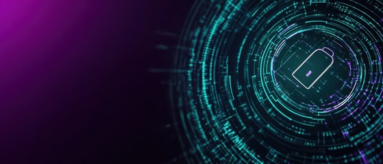 Poster - Futuristic digital security concept featuring a glowing lock within a circular data pattern, symbolizing cybersecurity and protection.