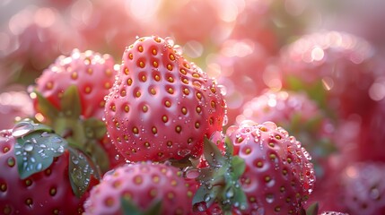 Canvas Print - Close Up of Fresh Strawberries with Dew Drops