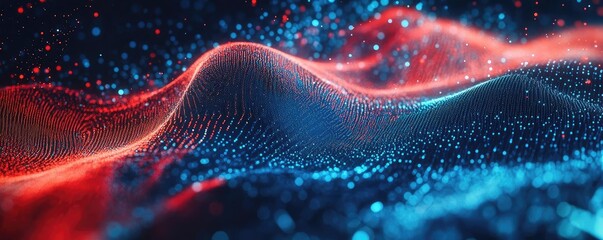 Poster - A stunning abstract digital wave flowing with vibrant red and blue colors, creating a mesmerizing visual experience.
