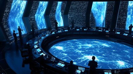 Poster - Futuristic Command Center with Data Visualization