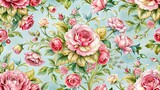 Watercolor rococo rose floral seamless pattern, watercolor, rococo, rose, floral, seamless, pattern, vintage, elegant